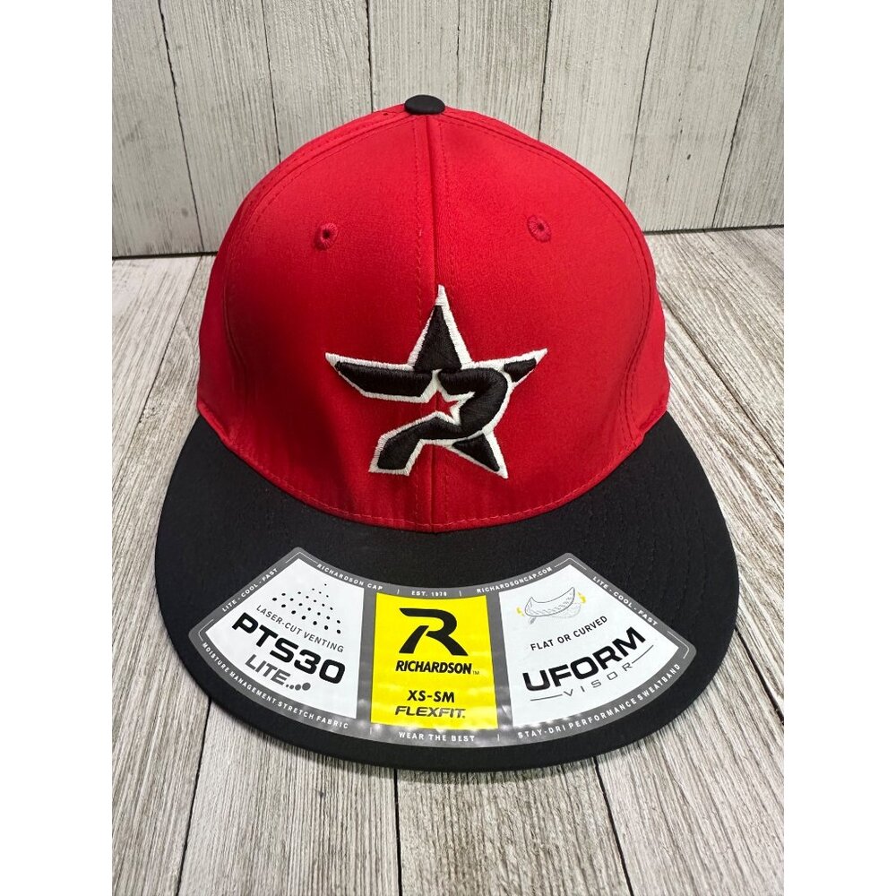 Richardson PTS30 Lite Baseball Cap Hat Flexifit XS/Small Red Black Uform Visor